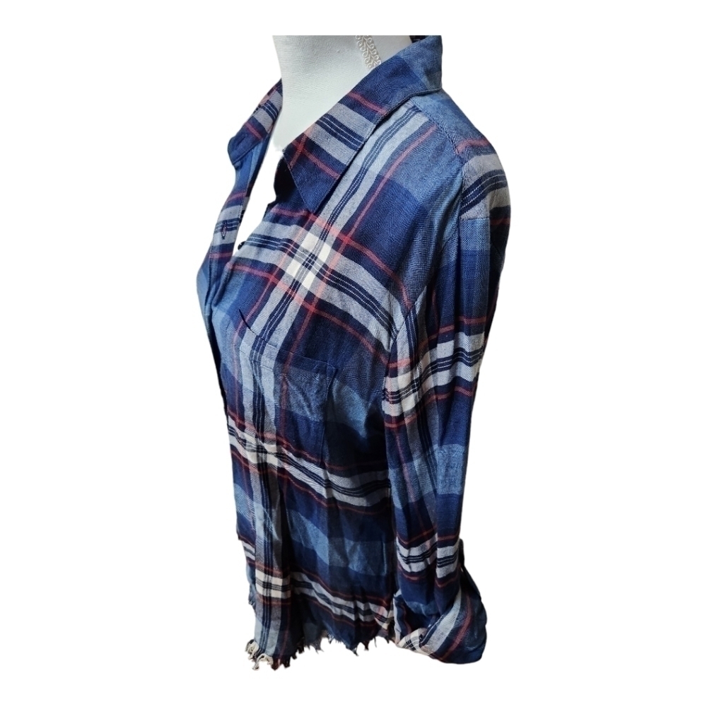 Dylan Women's Blue Red and White Plaid Button Down Shirt, Large - Picture 4 of 10